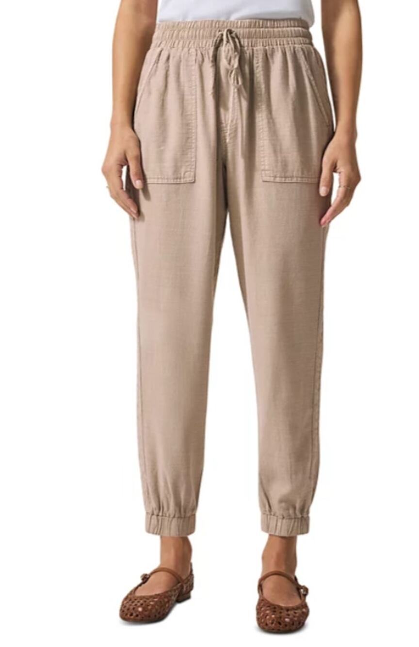 SPLENDID WOMENS XLARGE DRAWSTRING LINEN BLEND LAKESIDE JOGGER KHAKI NEW